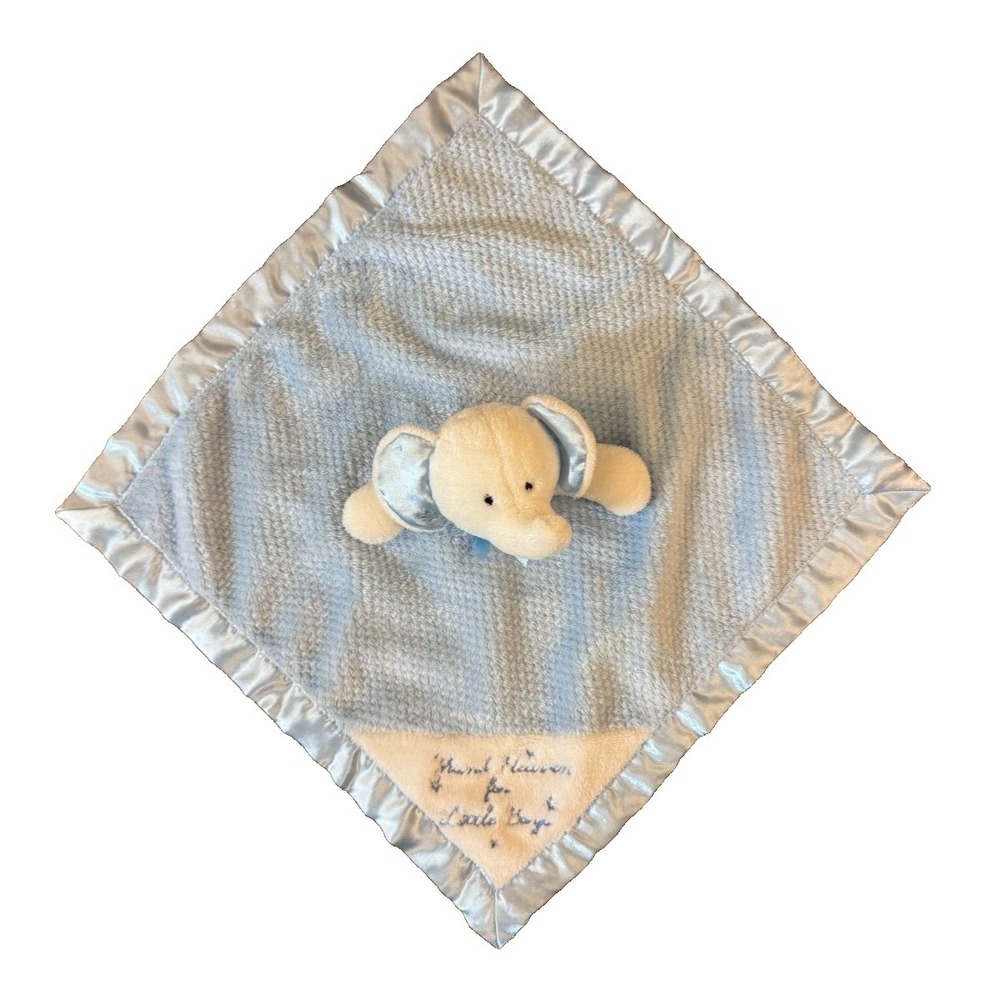 Little Me Lovey Thank Heaven For Little Boys Blanket Elephant Rattle Plush Blue
